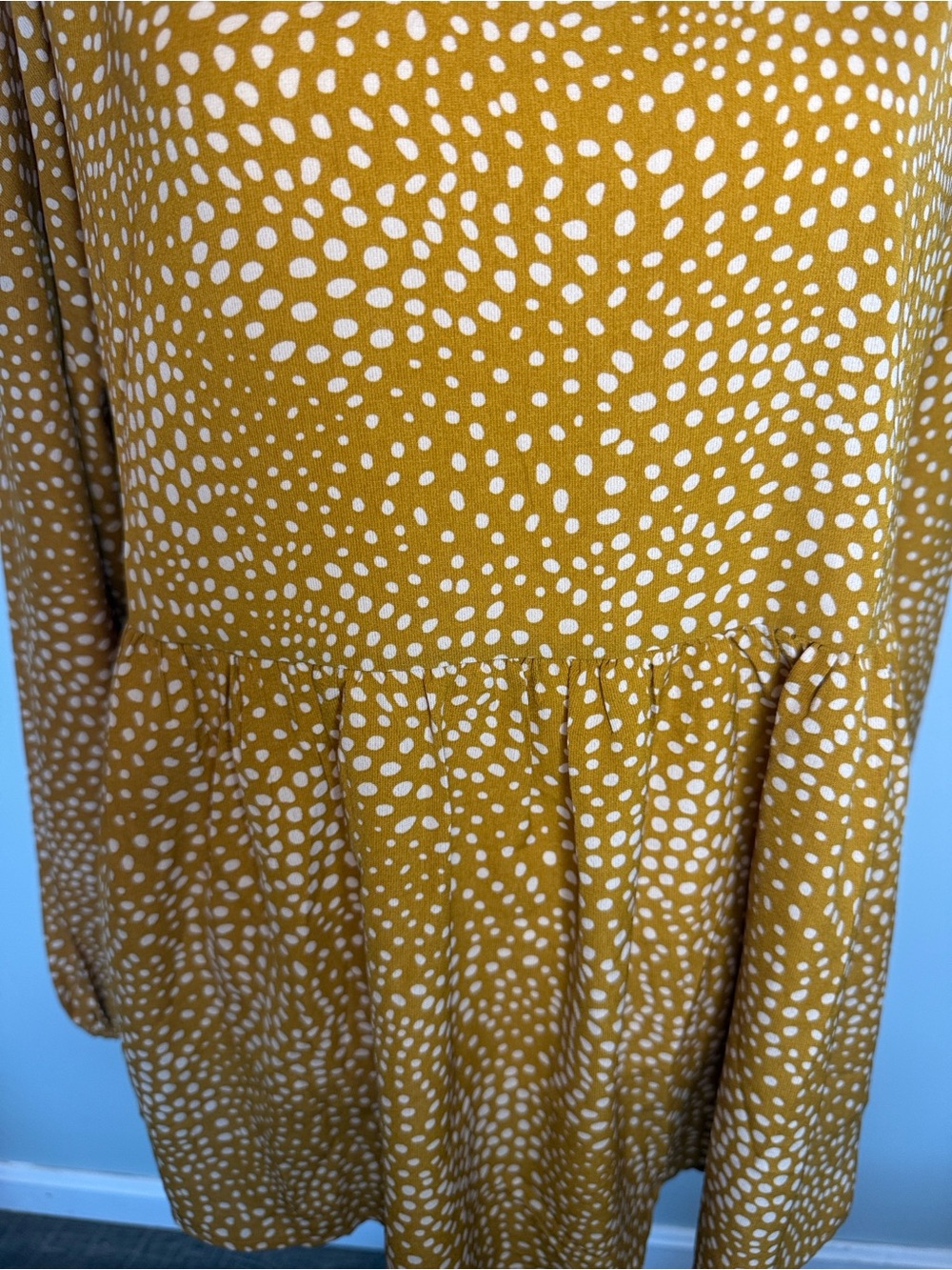 Dotted Mustard Peasant Tunic - Women Tops - Picture 6 of 9